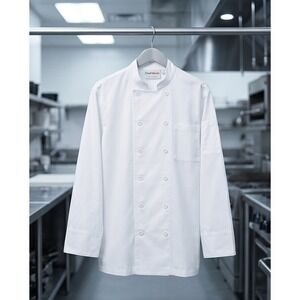 Chef Works Unisex L Basic Chef Coat White Long Sleeve‎ Poly Cotton Large NEW